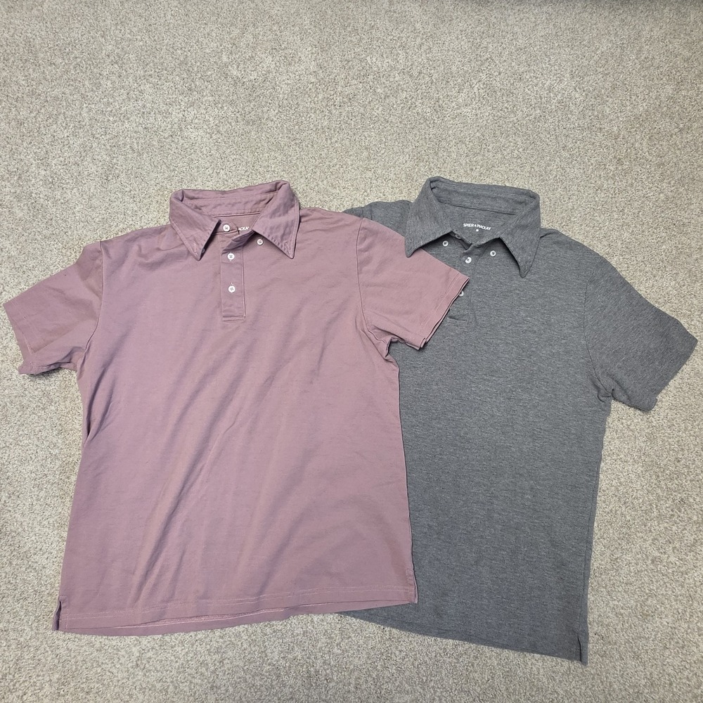 Spier & Mackay Polo Shirt Lot of 2 Men's Medium Gray Mauve 100% Cotton Short Fit